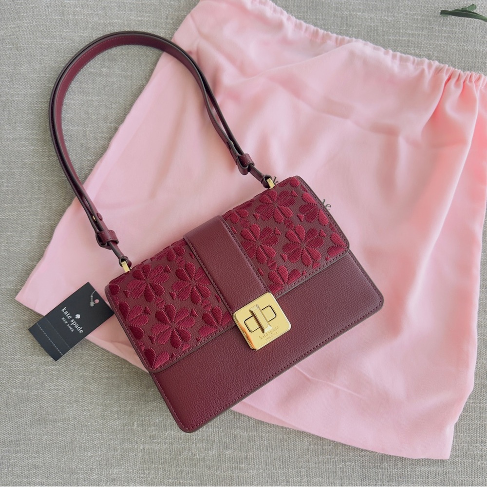 KATE SPADE Maroon Embroidered Floral Limited Edition Crossbody Bag - Picture 13 of 14